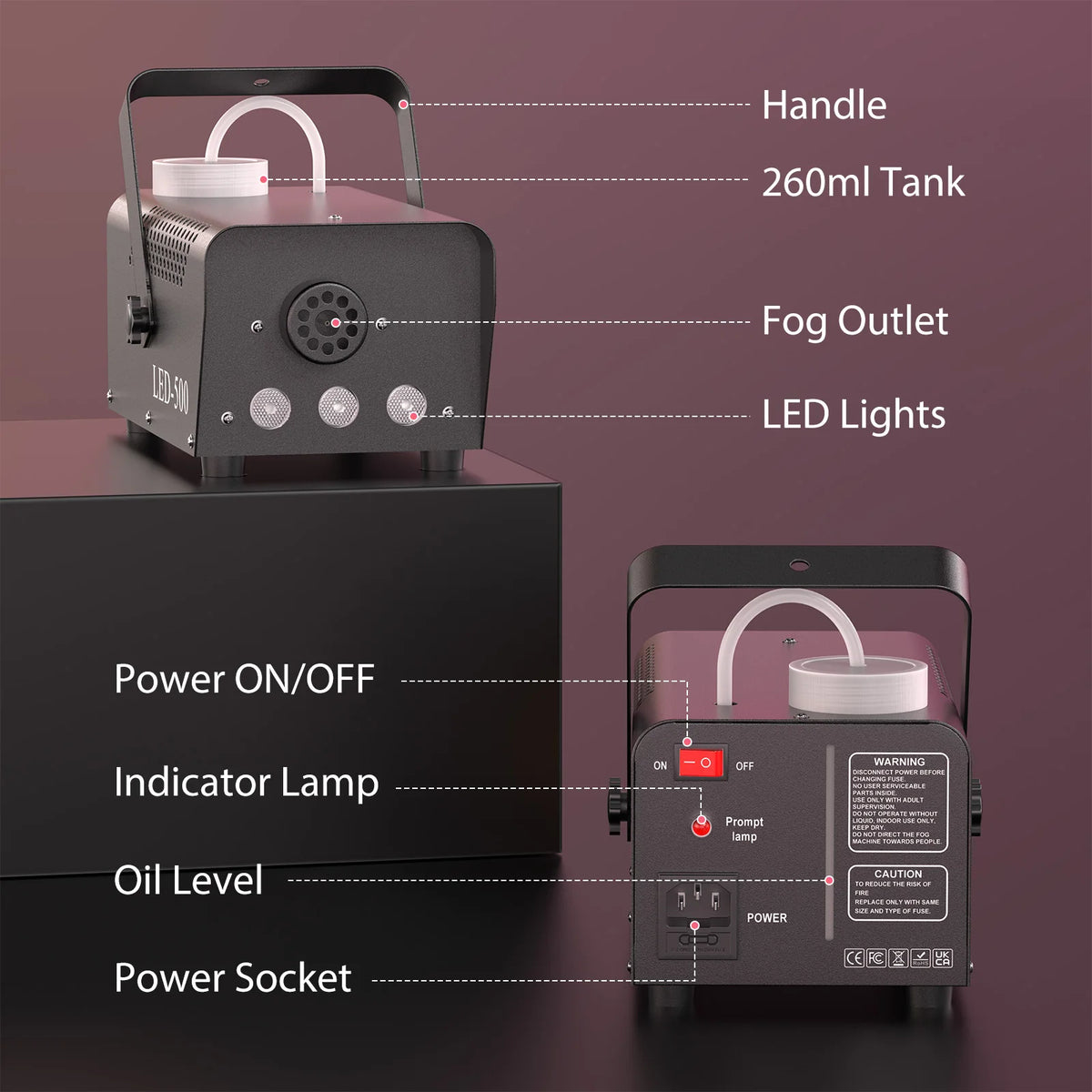 Machine à fumée 500 W avec LED RGB et télécommande