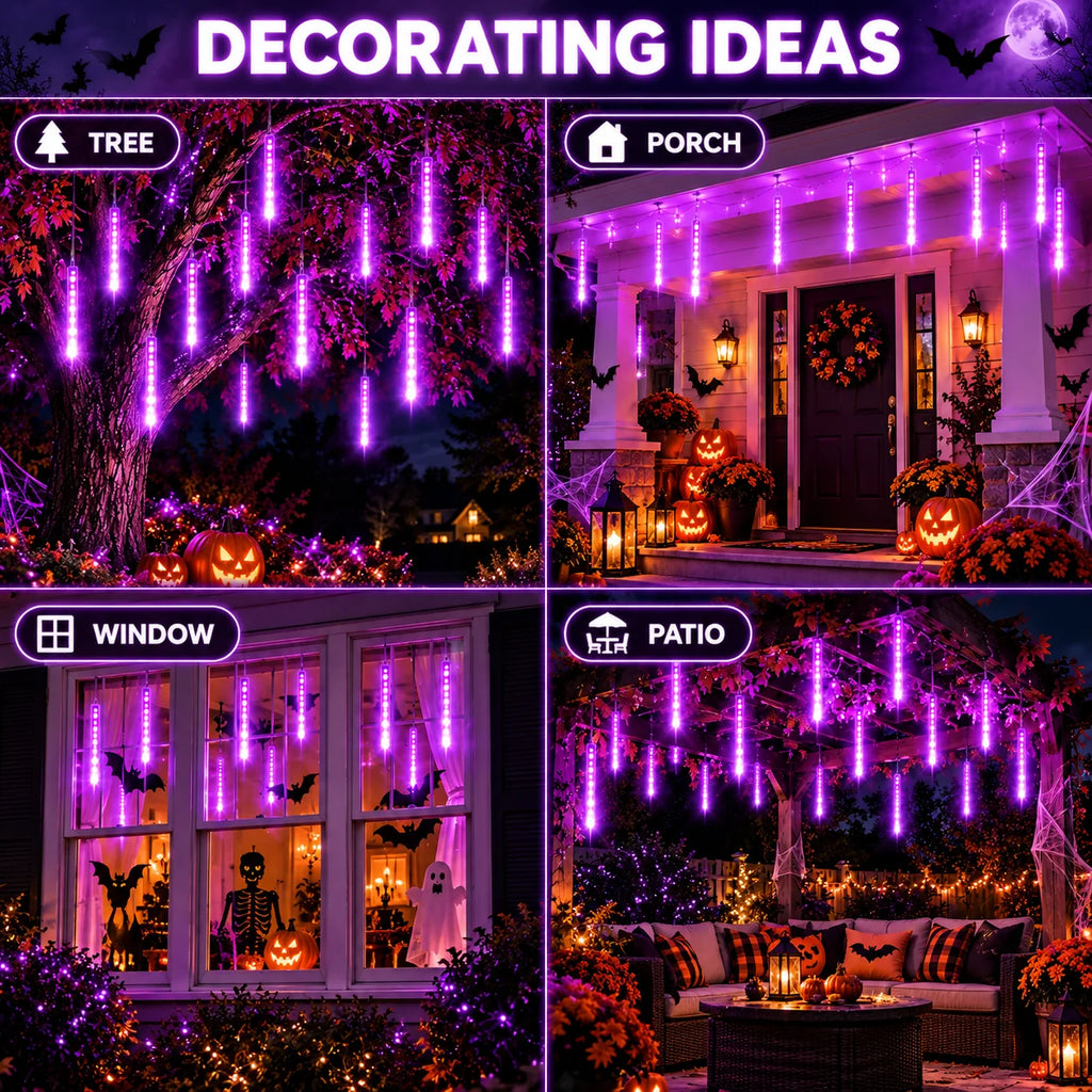 Guirlande LED pluie de météores – 8 tubes lumineux Halloween