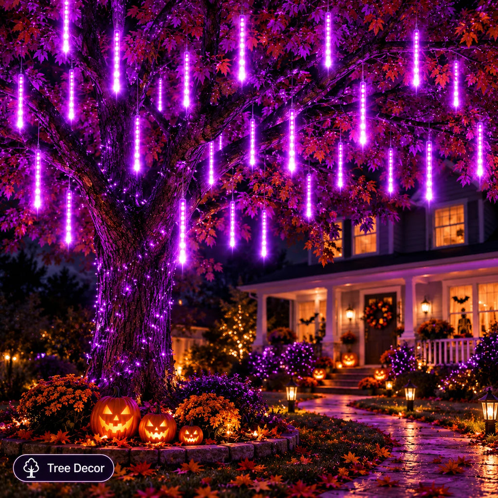 Guirlande LED pluie de météores – 8 tubes lumineux Halloween
