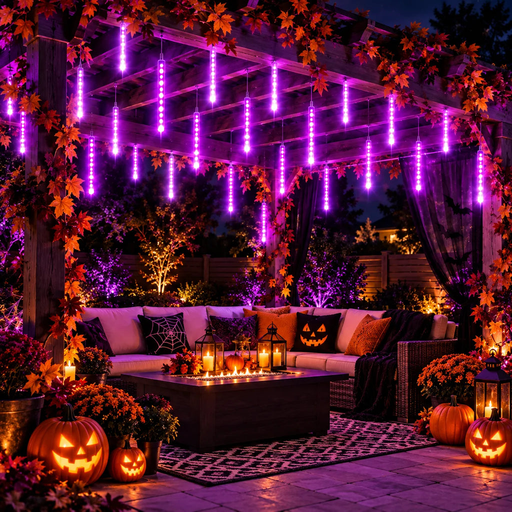 Guirlande LED pluie de météores – 8 tubes lumineux Halloween