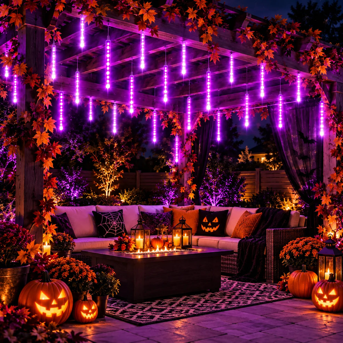 Guirlande LED pluie de météores – 8 tubes lumineux Halloween