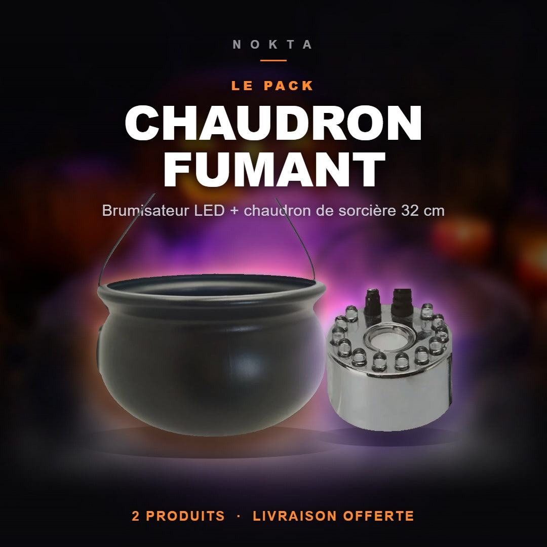 Pack Chaudron Fumant NoKta : brumisateur LED et chaudron de sorcière 32 cm